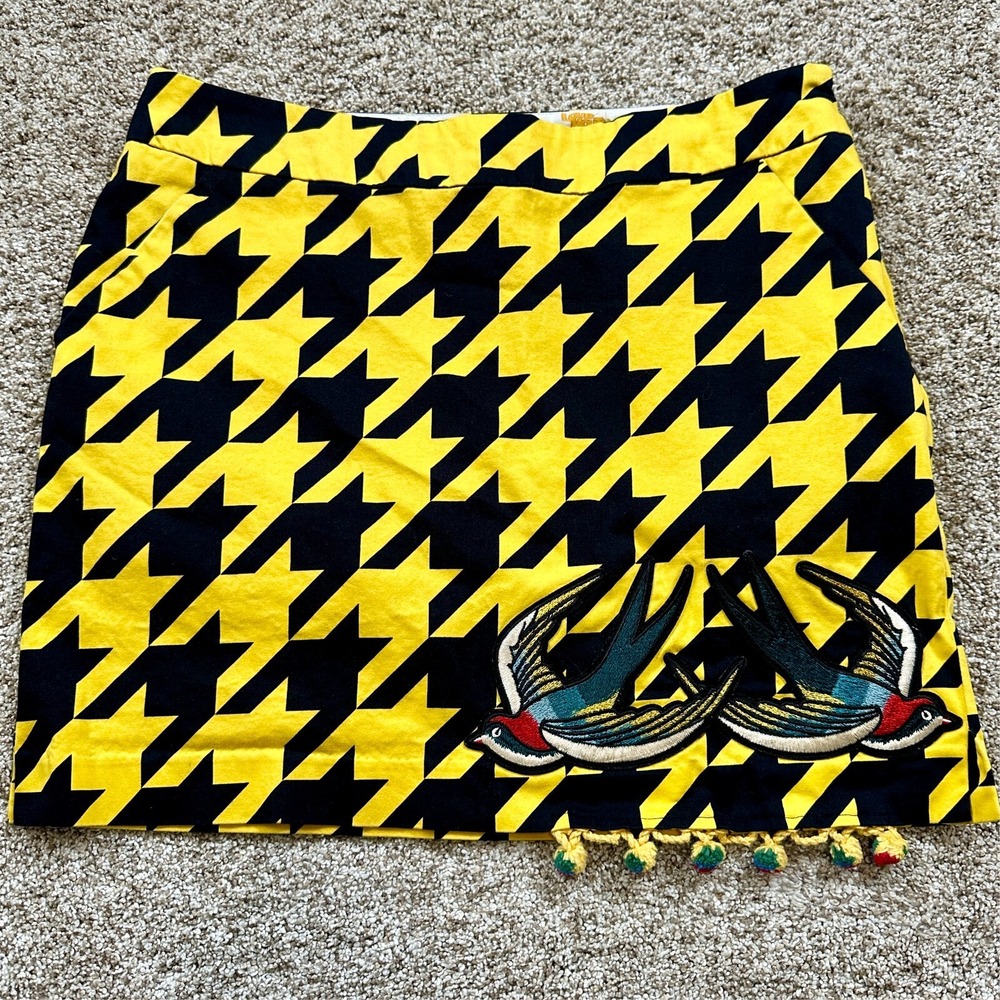 LOUDMOUTH Golf Skort Women's Size 6 Yellow Houndstooth Bird Embroidered Y2K